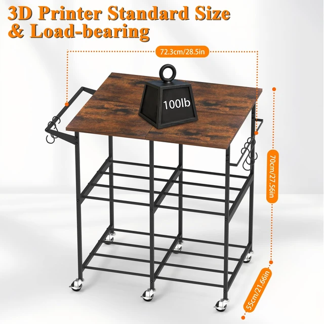 Alt view image 6 of 6 - 3D Printer Stand with Filament Storage Rack, 3D Printer Table Rolling Printer Cart on Wheels, Large Capacity 3D Filament Storage Rack for PLA/ABS/TPU, Filament Storage Rack for Workshop Studio Office
