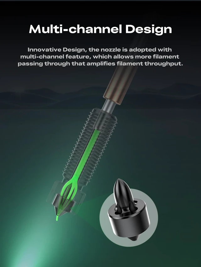 Alt view image 5 of 7 - Creality K2 Plus Genuine E3D Obxidian High Flow Nozzle 0.4mm for K2/K2 Pro/K2 Plus/Creality Hi, Multi-Channel Design for Extreme Speed & Ultimate Wear Resistance