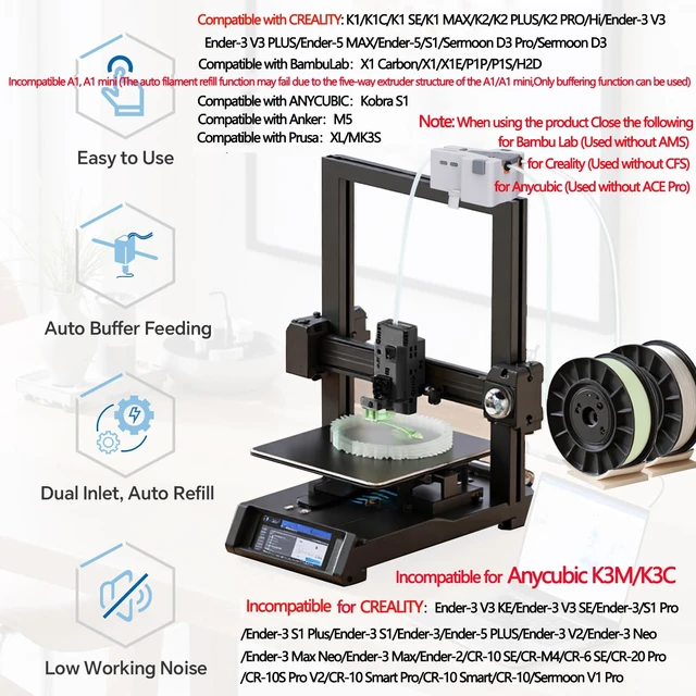Alt view image 2 of 7 - 3D Printer Filament Buffer 1.75mm Automatic Feeding System - Dual Input Single Output | Filament Runout Recovery | for Creality K1/K2/ & for Bambu Lab P1P/P1S/X1/X1C (Filament Feeder)