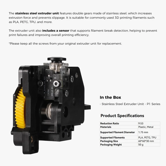 Alt view image 2 of 6 - ENOMAKER Original P1P, P1S Extruder Unit, with Stainless Steel Dual Gears | High-Extrusion Force,with Filament Break Detection,Anti-Slip Complete Toolhead Extruder Assembly for Bamboo P1 3D Printer