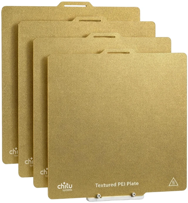 Main image of Chitu Systems 4 Pack Textured PEI Build Plates for Bambu Lab A1 3D Printer | Magnetic Spring Steel Sheets with Hook for PlateCycler C1, 256x256mm High Adhesion Replacement