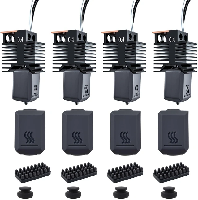 Main image of Henaiser 4Pcs 0.4mm U1 Hotend for Snapmaker U1, Ceramic Hotend with Hardened Steel Nozzle, LeakProof Design, Includes 4 Silicone Socks, Nozzle Cleaning Brush and 4 AntiOverflow Pads