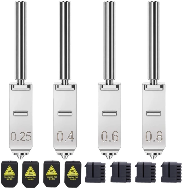 Main image of Henaiser 4PK 0.2mm 0.4mm 0.6mm 0.8mm Integrated Hardened Steel Nozzles, Quick-Swap Design, High Flow, High Speed, Comes with 4 Silicone Socks and 4 Silicone Brushes for Anycubic Kobra S1 Max
