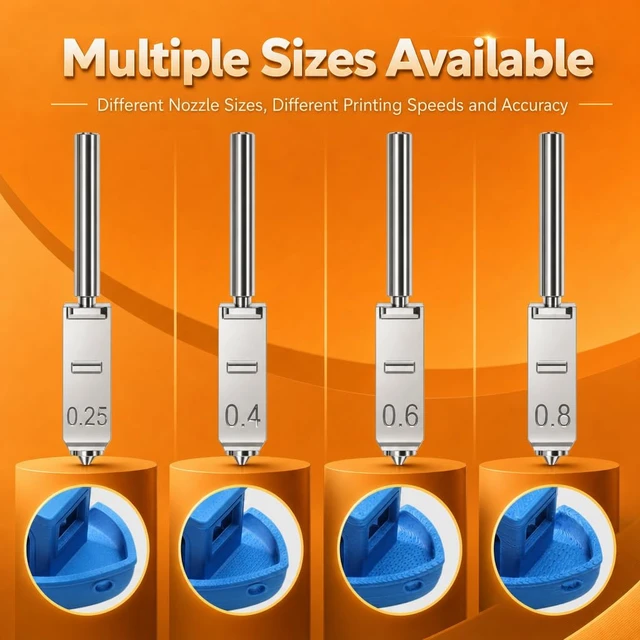Alt view image 5 of 7 - Henaiser 4PK 0.2mm 0.4mm 0.6mm 0.8mm Integrated Hardened Steel Nozzles, Quick-Swap Design, High Flow, High Speed, Comes with 4 Silicone Socks and 4 Silicone Brushes for Anycubic Kobra S1 Max