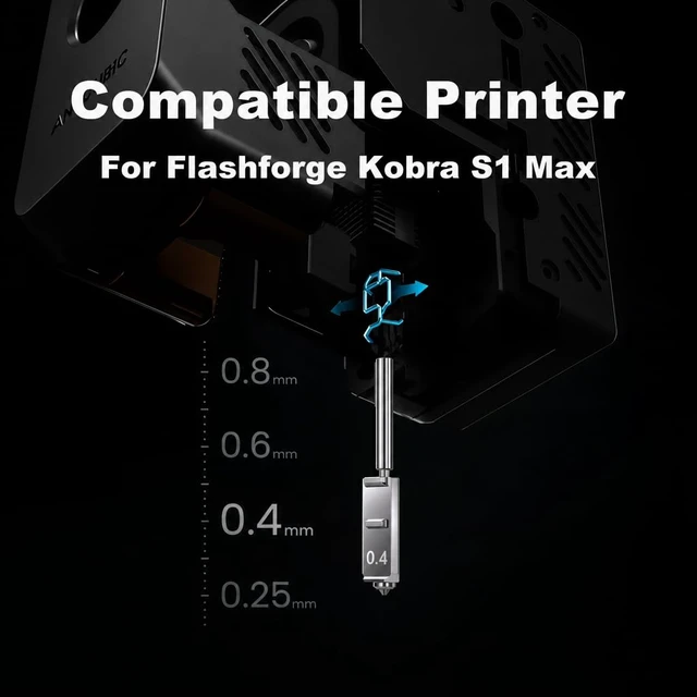 Alt view image 7 of 7 - Henaiser 4PK 0.2mm 0.4mm 0.6mm 0.8mm Integrated Hardened Steel Nozzles, Quick-Swap Design, High Flow, High Speed, Comes with 4 Silicone Socks and 4 Silicone Brushes for Anycubic Kobra S1 Max