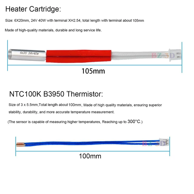 Alt view image 7 of 7 - BZ 3D Vyper All Metal Hotend 24V 40W Kit,Upgrade Bi-Metal Heatbreak,Heater Block Aluminum,Brass Nozzle 0.4mm for Vyper,Kobra Max,Kobra Plus 3D Printer Volcano V5 J-Head Hotend.
