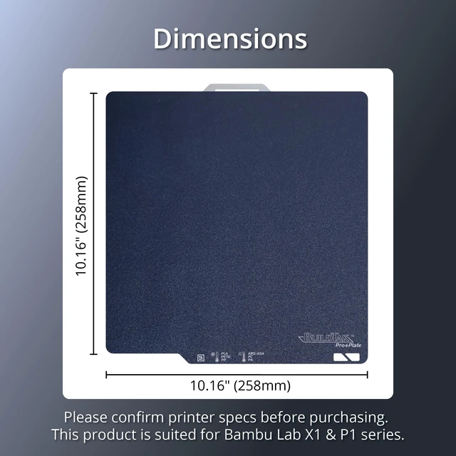 Alt view image 2 of 5 - BuildTak ProPlate for Bambu Lab X1/X1C/X1E/P1P/P1S, No Glue Required, Flexible Magnetic Steel Plate with Specially Formulated Coated Surface, 258x258mm, Engineered for PLA/ABS/ASA/PETG/PA/PC/PP/PHA