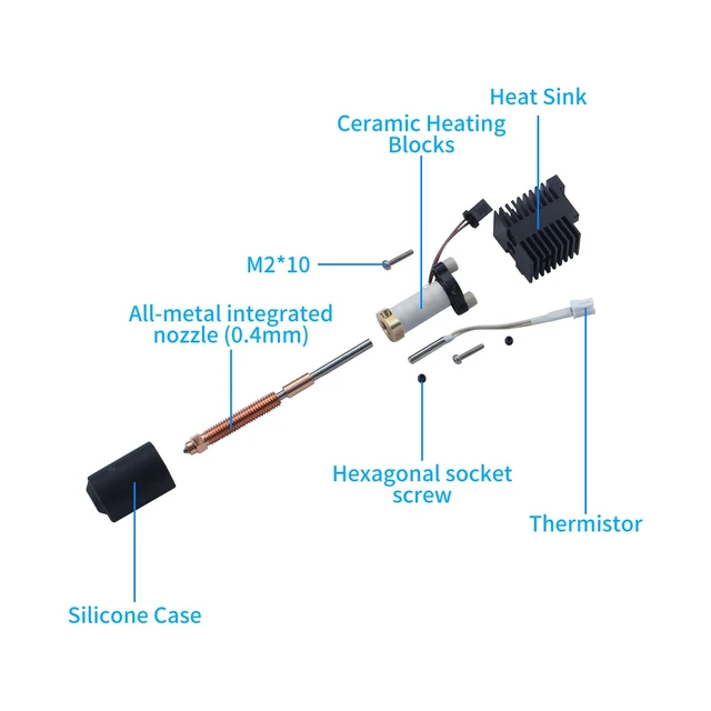 Alt view image 5 of 6 - FYSETC 3D Printer Accessories K2 Plus Print Head Kit: Assembly Extruder Hotend Set Include Heat Break Heating Block Silicone Sock Nozzle Thermistor Heater Cartridge