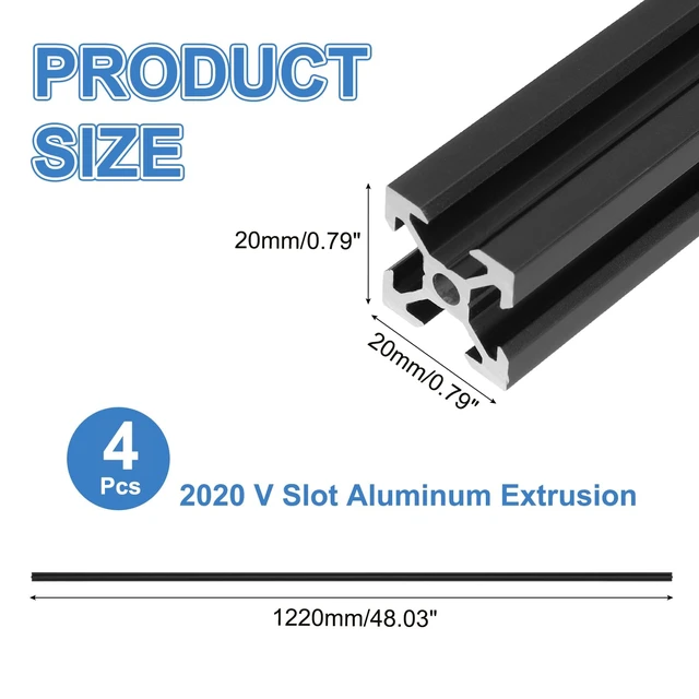 Alt view image 2 of 6 - MECCANIXITY 4PCS V Slot 2020 Aluminum Extrusion, 1220mm, Black | European Standard Anodized Linear Rail Profile Framing for 3D Printer Parts CNC DIY Projects