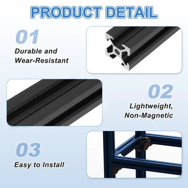 Alt view image 3 of 6 - MECCANIXITY 4PCS V Slot 2020 Aluminum Extrusion, 1220mm, Black | European Standard Anodized Linear Rail Profile Framing for 3D Printer Parts CNC DIY Projects