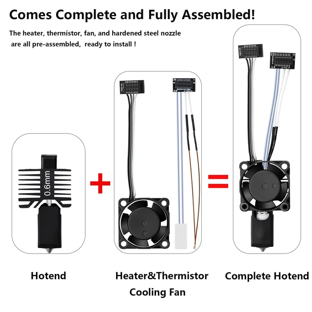 Alt view image 2 of 7 - 2PCS 0.6mm P1S P1P Hotend Complete Kit, Full Assembly Hardened Steel Hot end Print Head with Ceramic Heater, Thermistor, Cooling Fan, Hotend Replacement for Bambu Lab P1 Series