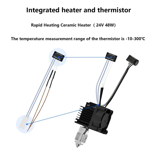 Alt view image 4 of 7 - 2PCS 0.6mm P1S P1P Hotend Complete Kit, Full Assembly Hardened Steel Hot end Print Head with Ceramic Heater, Thermistor, Cooling Fan, Hotend Replacement for Bambu Lab P1 Series