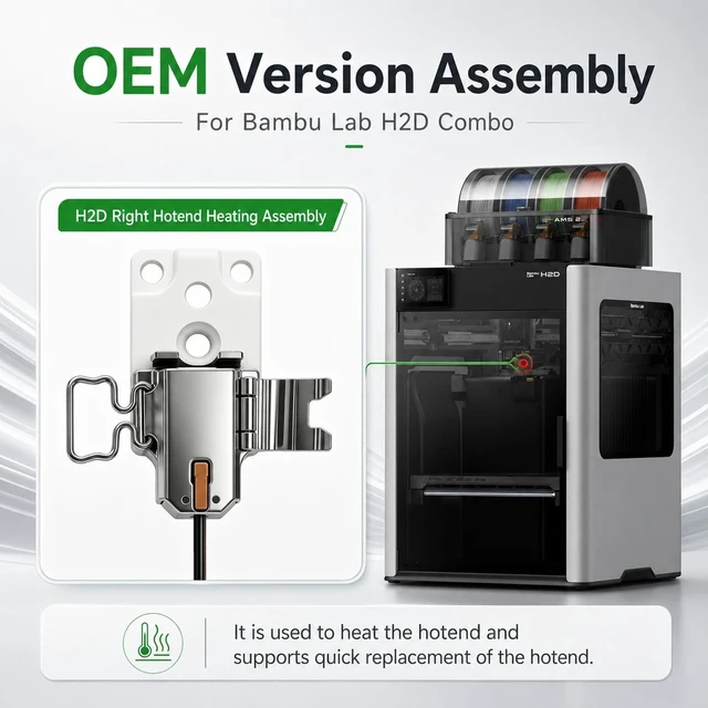 Alt view image 2 of 7 - Bamboo lab H2D Right Hotend Heating Assembly Kit Compatible with Bambu Lab H2D/H2D Laser, Quick-Change Ceramic Heater & Thermistor Sensor, Clamp-Style Replacement with 3 M3-10 Screws