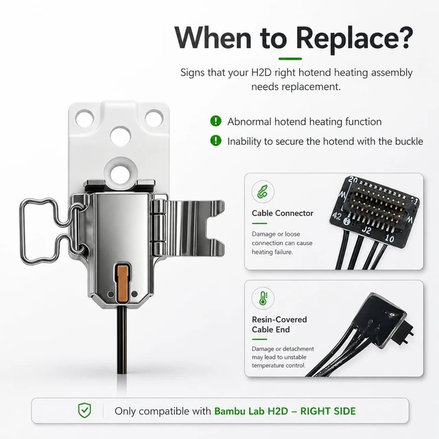 Alt view image 5 of 7 - Bamboo lab H2D Right Hotend Heating Assembly Kit Compatible with Bambu Lab H2D/H2D Laser, Quick-Change Ceramic Heater & Thermistor Sensor, Clamp-Style Replacement with 3 M3-10 Screws