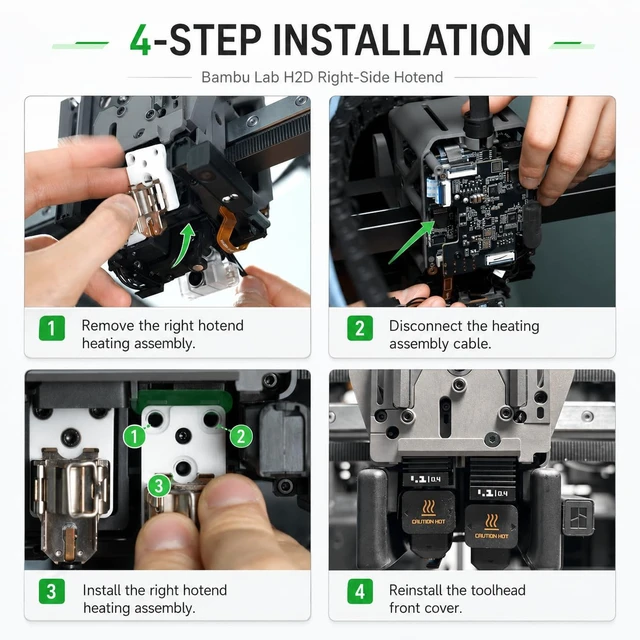 Alt view image 6 of 7 - Bamboo lab H2D Right Hotend Heating Assembly Kit Compatible with Bambu Lab H2D/H2D Laser, Quick-Change Ceramic Heater & Thermistor Sensor, Clamp-Style Replacement with 3 M3-10 Screws