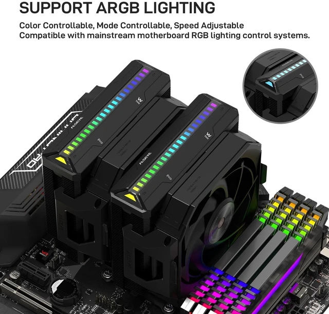 Alt view image 2 of 7 - ALSEYE W700 Pro CPU Cooler Dual-Tower 290W TDP PWM 7 Heat Pipes Copper Bottom Air Cooler ARGB Voice-Activated Synchronized Rhythm Light Cover Koala Fans LGA1700/1200/2011/2066 AM5/AM4 (Black)