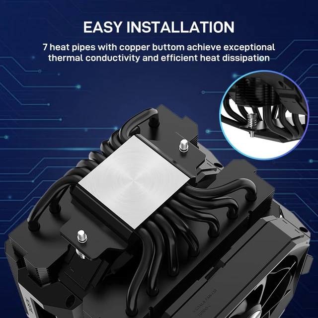 Alt view image 3 of 7 - ALSEYE W700 Pro CPU Cooler Dual-Tower 290W TDP PWM 7 Heat Pipes Copper Bottom Air Cooler ARGB Voice-Activated Synchronized Rhythm Light Cover Koala Fans LGA1700/1200/2011/2066 AM5/AM4 (Black)