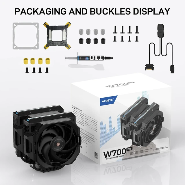 Alt view image 5 of 7 - ALSEYE W700 Pro CPU Cooler Dual-Tower 290W TDP PWM 7 Heat Pipes Copper Bottom Air Cooler ARGB Voice-Activated Synchronized Rhythm Light Cover Koala Fans LGA1700/1200/2011/2066 AM5/AM4 (Black)