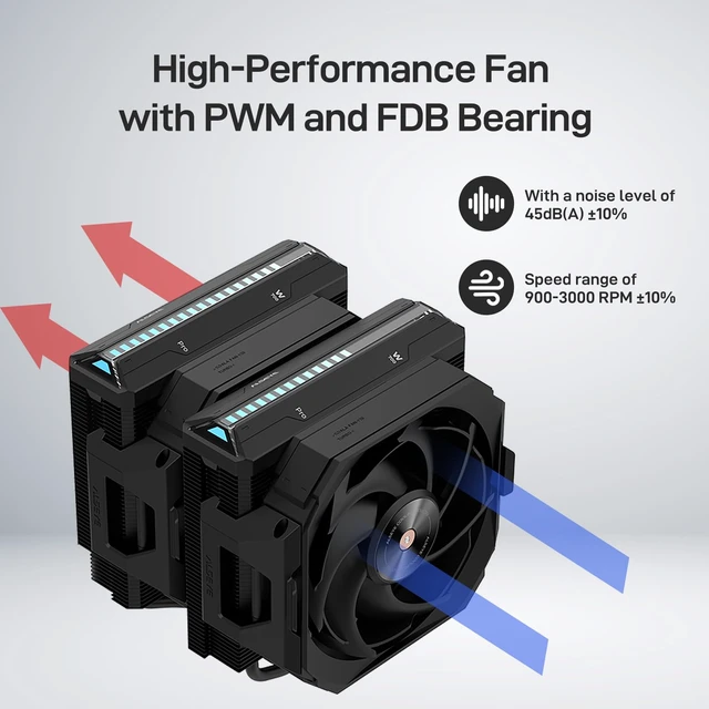 Alt view image 4 of 7 - ALSEYE W700 Pro CPU Cooler Dual-Tower 290W TDP PWM 7 Heat Pipes Copper Bottom Air Cooler ARGB Voice-Activated Synchronized Rhythm Light Cover Koala Fans LGA1700/1200/2011/2066 AM5/AM4 (Black)