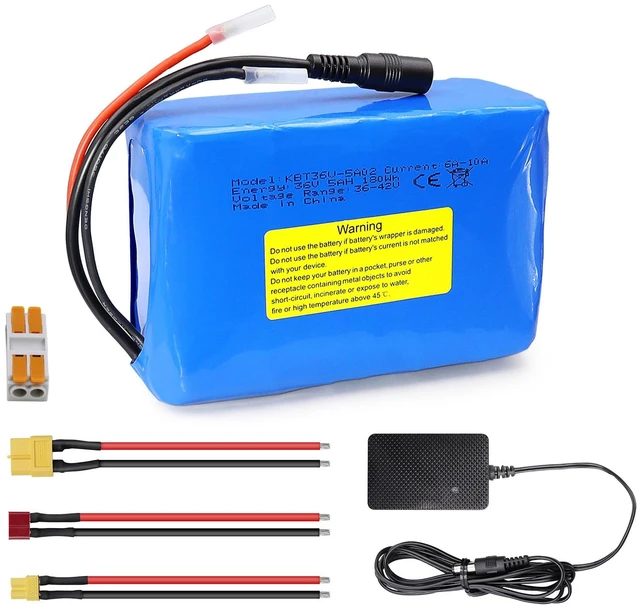 Main image of KBT 36V 5Ah Rechargeable Li-ion Battery Pack, with Charger, Charging Cable, Cable Connector, Build-in 10A BMS