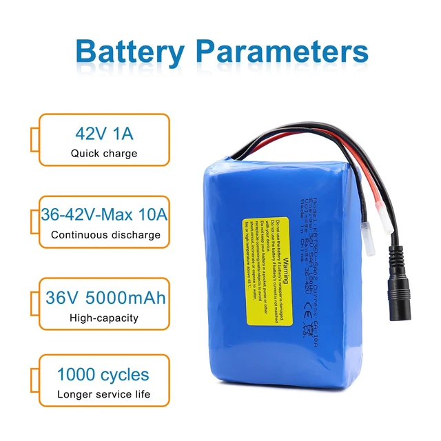 Alt view image 2 of 6 - KBT 36V 5Ah Rechargeable Li-ion Battery Pack, with Charger, Charging Cable, Cable Connector, Build-in 10A BMS