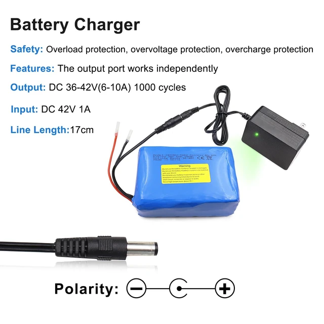 Alt view image 5 of 6 - KBT 36V 5Ah Rechargeable Li-ion Battery Pack, with Charger, Charging Cable, Cable Connector, Build-in 10A BMS