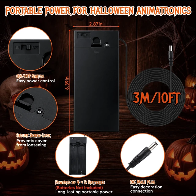 Alt view image 5 of 7 - Battery Adapter for Halloween Animatronics, 6V 2A/5.9V 2A with 10FT Cable | Halloween Lighted Holiday Displays, Battery Holder with 2.1mm DC Plug On/Off Switch, Requires 4 D Batteries (Not Included)