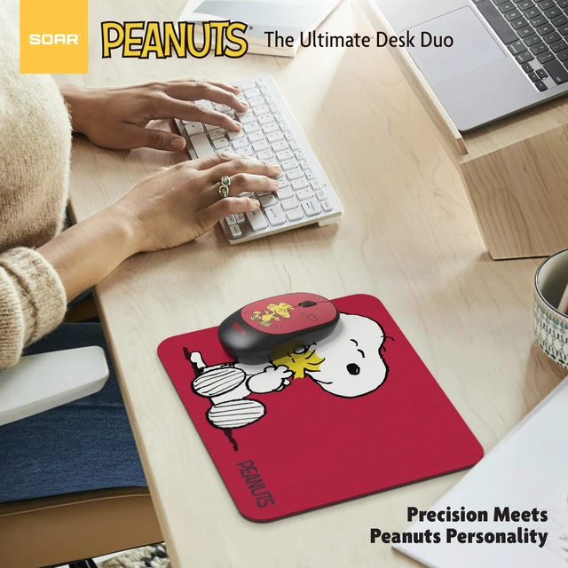 Alt view image 6 of 7 - SOAR Peanuts Snoopy Mouse and Mouse Pad Combo, Snoopy and Woodstock Hug - Red