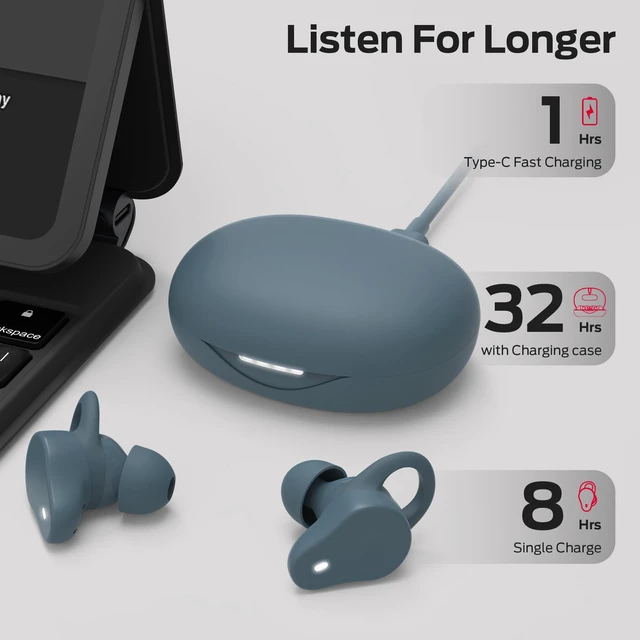 Alt view image 3 of 7 - Oraolo Wireless Earbuds, Bluetooth 5.4 in-Ear Stereo Headphones, Built-in Mic for Crystal Clear Call, 32H Playtime, Type-C Fast Charging, Waterproof in-Ear Ear Buds Earphones for Sports, Blue