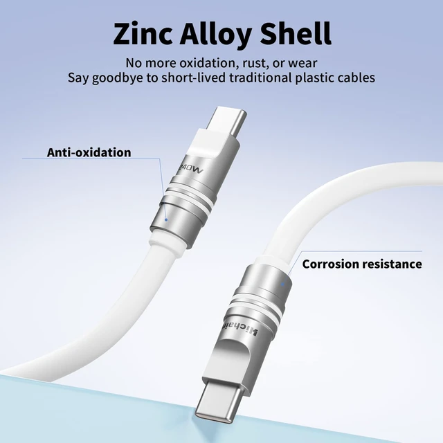 Alt view image 6 of 6 - Hichain USB C Cable, 240W Silicone Type C Fast Charge Cord for iPhone 15/16/17 Series, for MacBook Pro 2020, iPad Pro, USB C Charging Cable Fast Charging Cord Type C White 6.5FT