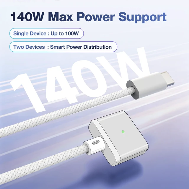 Alt view image 3 of 7 - Hugener 140W Magnetic 3 Cable USB-C 6.6FT for MacBook Air Pro Charger | M5/M4/M3/M2 Cable for MacBook Air (13"/15" 2026/2025/2024/2023/2022), Pro (16"/14" 2026/2025/2024/2023/2021), White