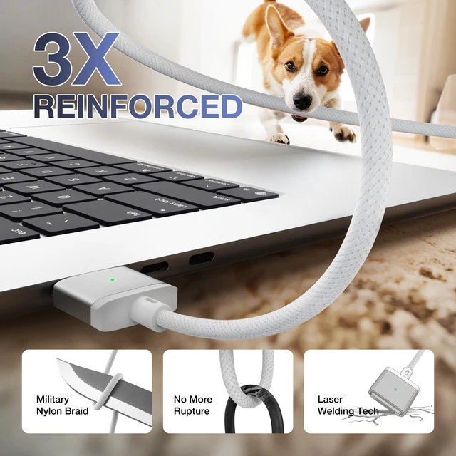 Alt view image 4 of 7 - Hugener 140W Magnetic 3 Cable USB-C 6.6FT for MacBook Air Pro Charger | M5/M4/M3/M2 Cable for MacBook Air (13"/15" 2026/2025/2024/2023/2022), Pro (16"/14" 2026/2025/2024/2023/2021), White
