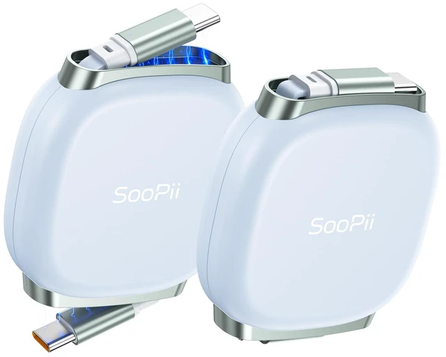 Main image of SOOPII 240W Retractable USB C Cable with Mag Snap Storage (2Pack 3.3FT) | Retractable USB C Fast Charging Cable with 5-Stage Length Preset Type C Cable for lPhone 17/16 Pro Max, Galaxy S25/24, Blue