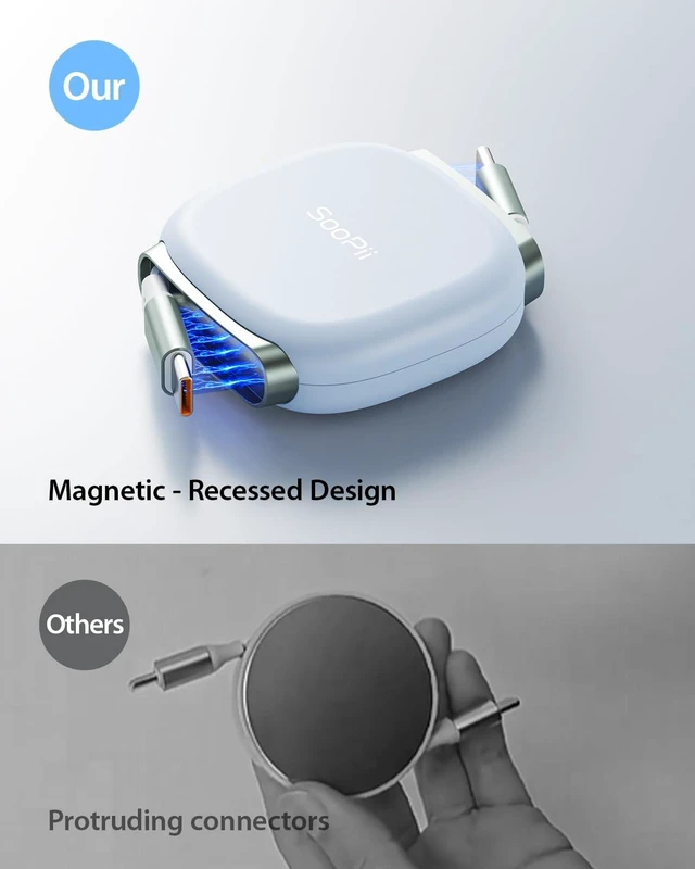 Alt view image 4 of 7 - SOOPII 240W Retractable USB C Cable with Mag Snap Storage (2Pack 3.3FT) | Retractable USB C Fast Charging Cable with 5-Stage Length Preset Type C Cable for lPhone 17/16 Pro Max, Galaxy S25/24, Blue