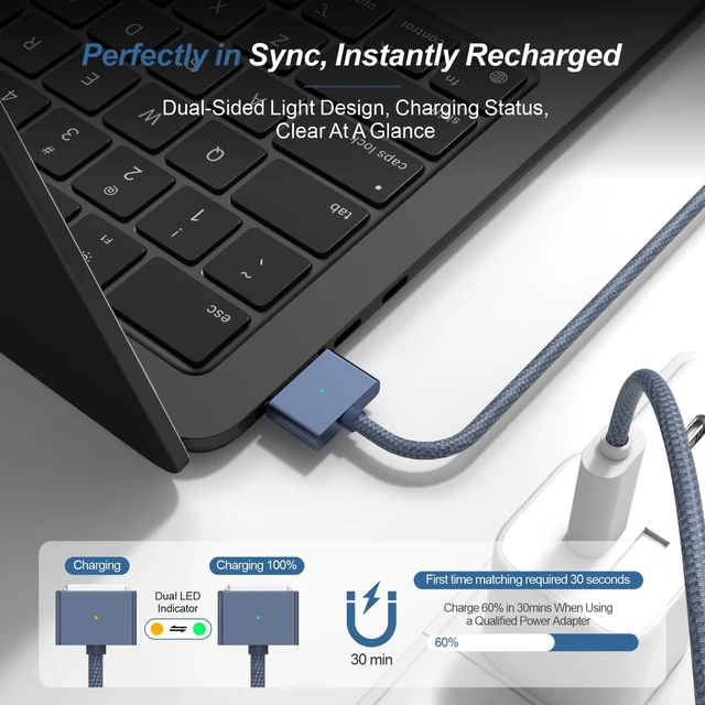 Alt view image 4 of 6 - Zuoziel 140W USB-C to Magnetic 3 Charging Cable 6.6FT | Compatible with MagSafe 3 for MacBook Air/Pro M5 M4 M3 M2 (2021-2026 Models) - White Fast Charge Safe Cable-Blue
