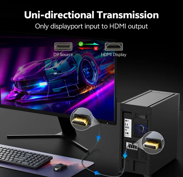 Alt view image 2 of 7 - 4K@120Hz Active DisplayPort to HDMI Cable, DP 1.4 to HDMI 2.0, 6.6FT/2M | Unidirectional 2K@144Hz 1K@240Hz Braided DP to HDMI Cord, HDCP, DisplayPort Source to HDMI Display, for Monitor PC Laptop