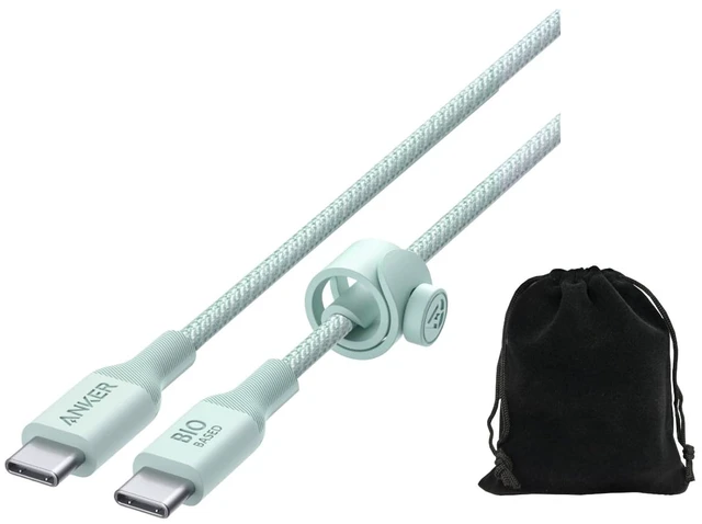 Alt view image 3 of 4 - Anker 544 Bio-Nylon USB-C to USB-C Cable 10FT, Eco-Friendly Fast Charging Cable, Supports 140W PD for Laptops, Tablets, and Smartphones, Heavy-Duty- 30,000 Bend Lifespan, Includes Pouch (2, Green)