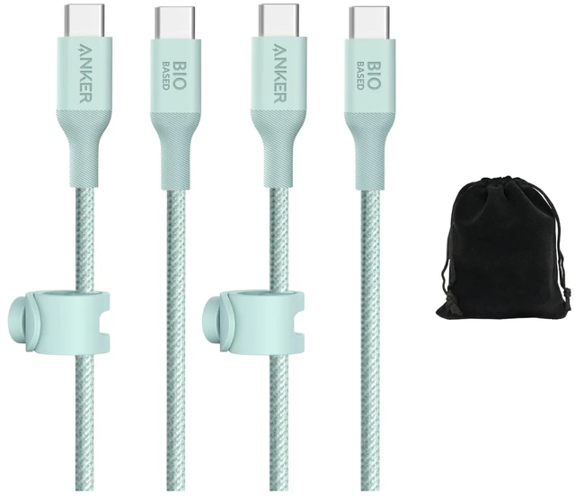 Alt view image 2 of 4 - Anker 544 Bio-Nylon USB-C to USB-C Cable 10FT, Eco-Friendly Fast Charging Cable, Supports 140W PD for Laptops, Tablets, and Smartphones, Heavy-Duty- 30,000 Bend Lifespan, Includes Pouch (2, Green)