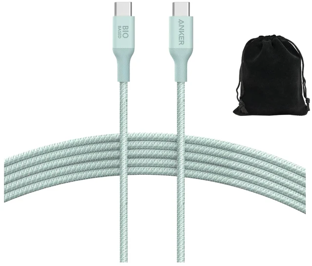 Alt view image 4 of 4 - Anker 544 Bio-Nylon USB-C to USB-C Cable 10FT, Eco-Friendly Fast Charging Cable, Supports 140W PD for Laptops, Tablets, and Smartphones, Heavy-Duty- 30,000 Bend Lifespan, Includes Pouch (2, Green)