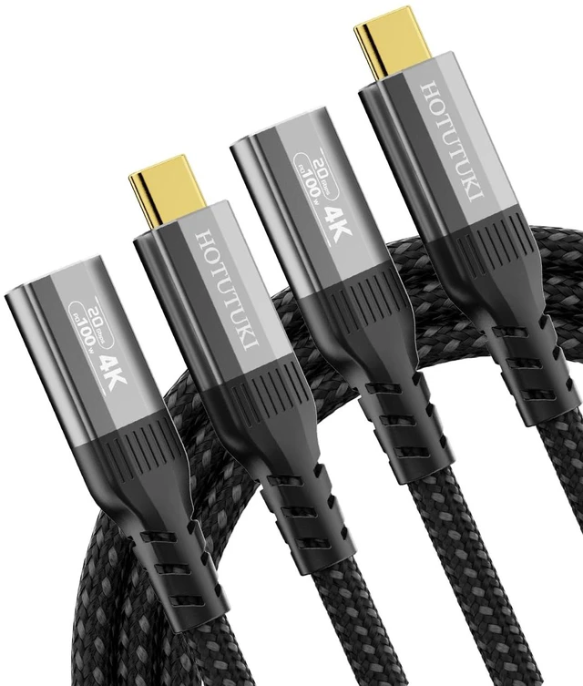 Main image of HOTUTUKI 2 Pack Short 2FT USB C Extension Cables, 20Gbps USB 3.2 Gen 2x2, 100W Fast Charge, 4K@60Hz Video, Male to Female Type C Extender, Nylon Braided for Thunderbolt 4/3, Monitor