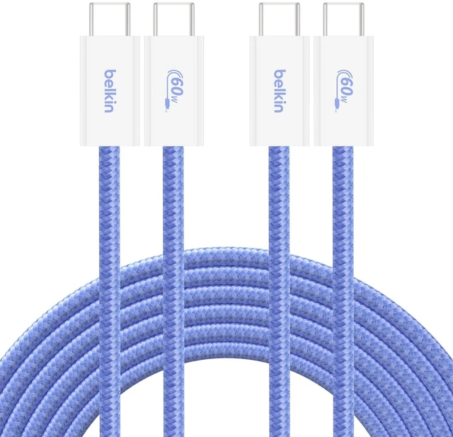 Main image of Belkin USB C to USB C 60W Braided Cable 2 Pack, 9.9ft iPhone Charger Cord | iPhone 15/16/17, Samsung Galaxy S26, Pixel 10, Airpods, iPad, Nintendo Switch 2, MacBook, Steam Deck, Travel, Chromebook