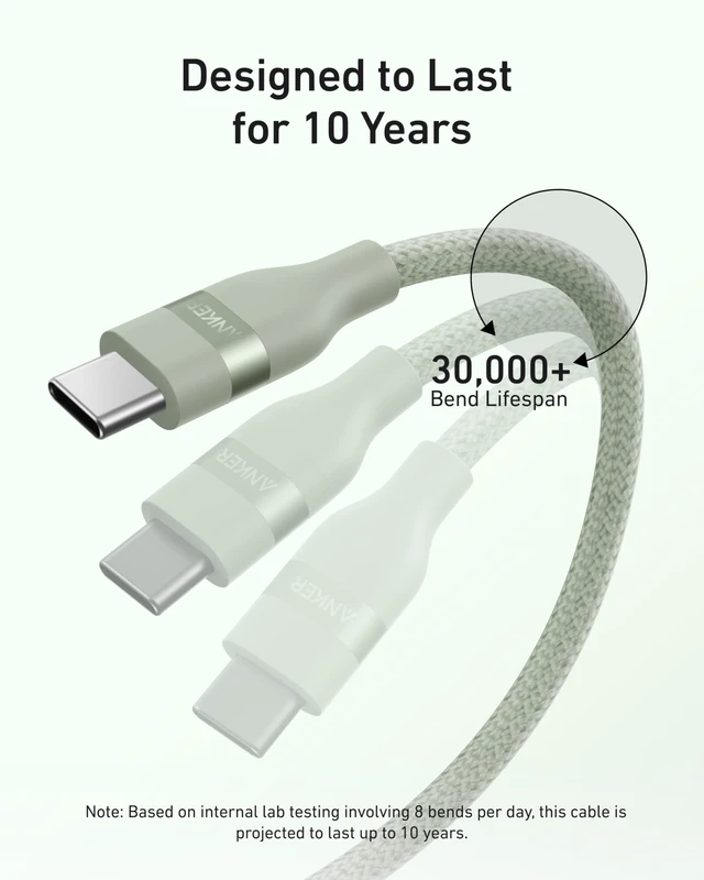 Alt view image 4 of 5 - Anker Nano USB C to USB C Cable, 240W Fast Charging Cable (Green, 6ft) | Flexible Multi-Color Braided Charger for iPhone 18 / 17 Series, MacBook Pro, and More