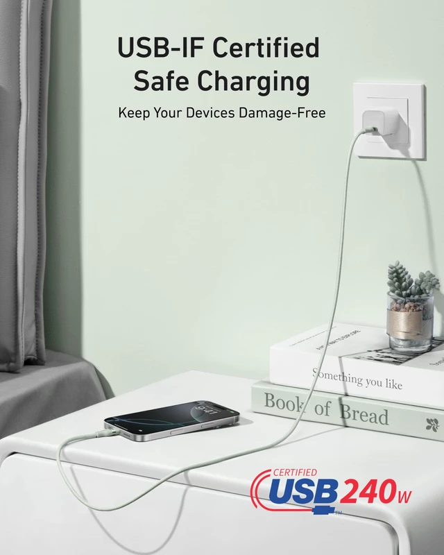 Alt view image 5 of 5 - Anker Nano USB C to USB C Cable, 240W Fast Charging Cable (Green, 6ft) | Flexible Multi-Color Braided Charger for iPhone 18 / 17 Series, MacBook Pro, and More