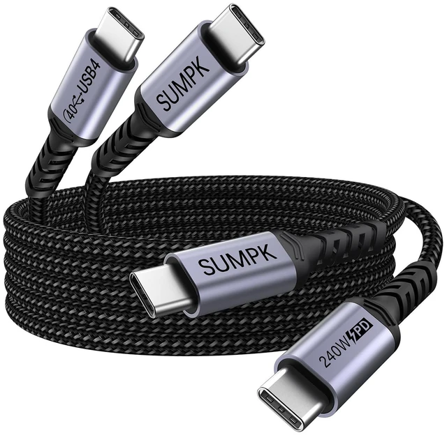 Main image of SUMPK Long USB 4 Cable 10ft 240W, 2 Packs, 40Gbps Data, 8K Video Monitor