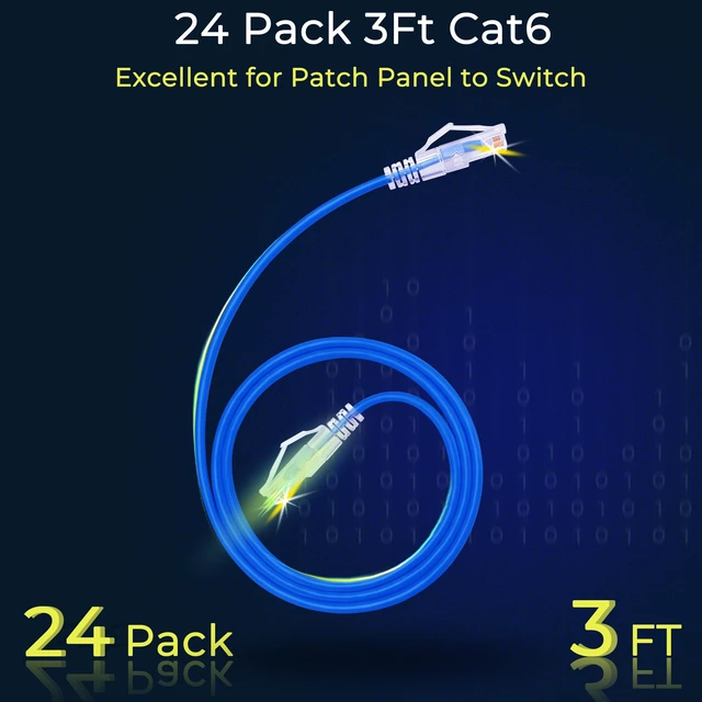 Alt view image 2 of 7 - Rapink Patch Cables Cat6/ Cat6a 3ft (24 Pack) Slim, Cat6a Ethernet Patch Cable 10G Support, Snagless Cat 6 Patch Cable for Patch Panel to Switch, Flexiable Cat6 Ethernet Cable Blue