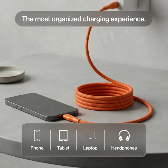 Alt view image 4 of 7 - Statik MagStack Pro USB C to USB C Coiling Magnetic Charging Cable, 100W, Nylon Braided Tangle-Free Design, Magnetic Coiling, Data Transfer, Compatible with iPhone & Android, 3FT Orange, 3 Pack