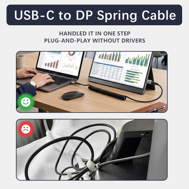 Alt view image 5 of 7 - Poyiccot USB-C to DisplayPort 16K@60Hz Spring Coiled Cable, 80Gbps DP2.1 High-Speed Retractable USB C to DisplayPort Cord for Laptop, Monitor, Projectors, Surface, Thunderbolt 3/4/5, 5FT