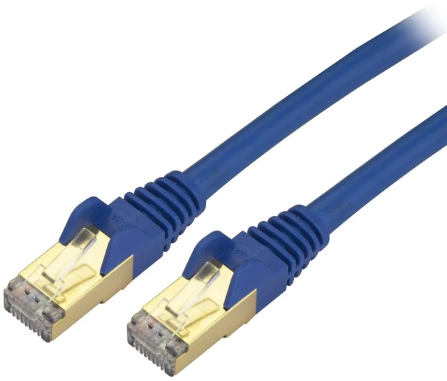 Main image of StarTech 12ft Cat6a Snagless Ethernet Cable, Blue (C6ASPAT12BL) | 100W PoE delivery, Gold-plated RJ45, Patch Cable, Ethernet Cord, 10 Gigabit, 10GbE, Network, TIA, 26AWG copper, Shielded