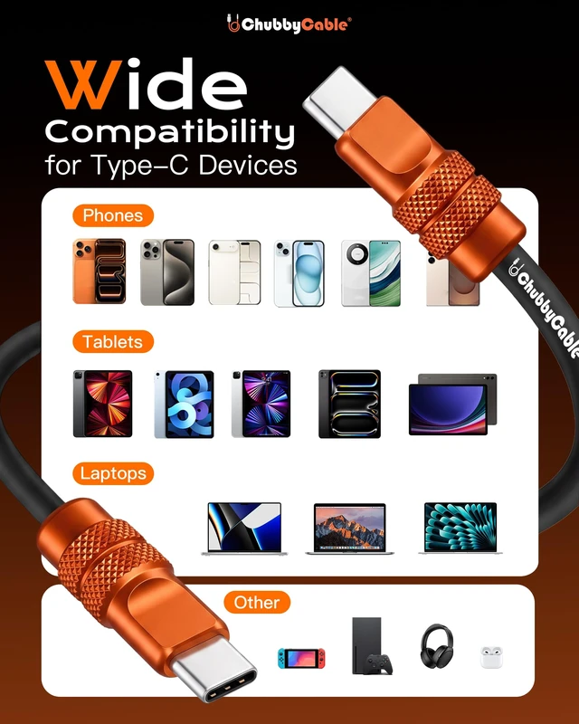 Alt view image 6 of 6 - chubbycable Silicone USB C Cable 240W Charging Cable, Desert, 3.3FT | For iPhone 18/17/16/15 Series, MacBook, Galaxy S26/S25/S24, Reflective Anodized Finish, 6mm Extra Thick Type C Charger Cord