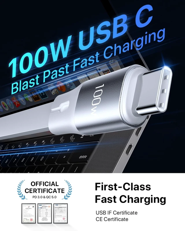 Alt view image 2 of 7 - 100W Retractable USB-C to USB-C 5A Fast Charging 3-in-1 Cable, Features Magnetic Charging and Overheating Protection, 4.5-Foot USB Type-C for Phone, Notebook, Pad, WatchWhite